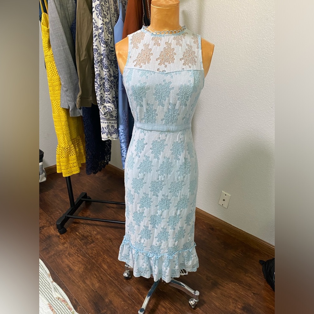 francesca's collections midi high neck lace dress
